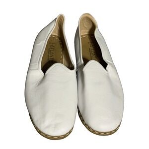 Atlantis Men's Size 12.5 White Handmade Turkish Leather Slip On Loafer Shoes